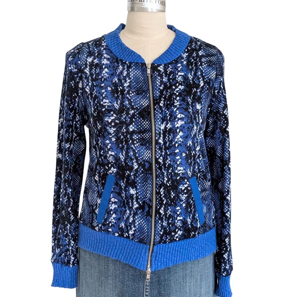 Pete Collection Blue Animal Print Bomber Jacket Size Medium